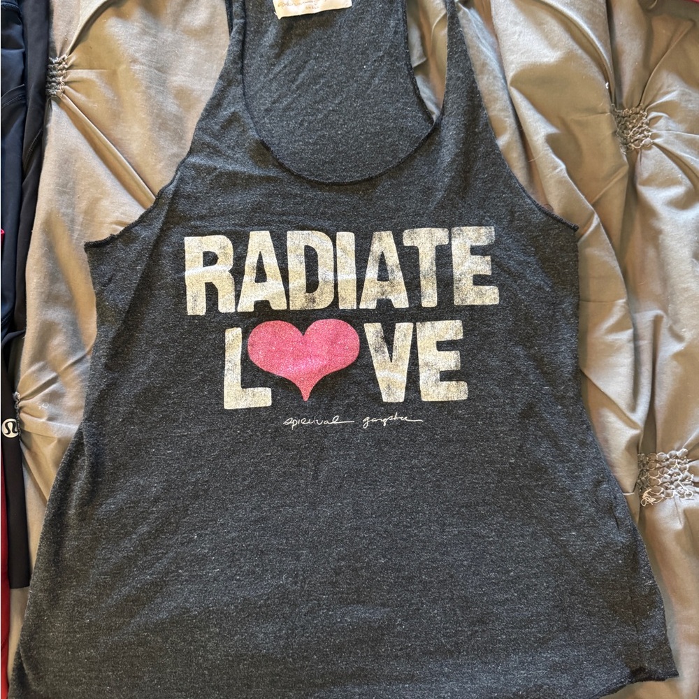 Spiritual Gangster Charcoal Tank Top with Pink Glitter Heart
